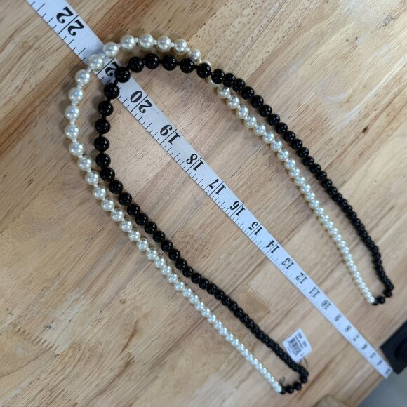 Cookie Lee Necklace Pearl  Black & White Double Strand Beaded Design Classic - Picture 7 of 9